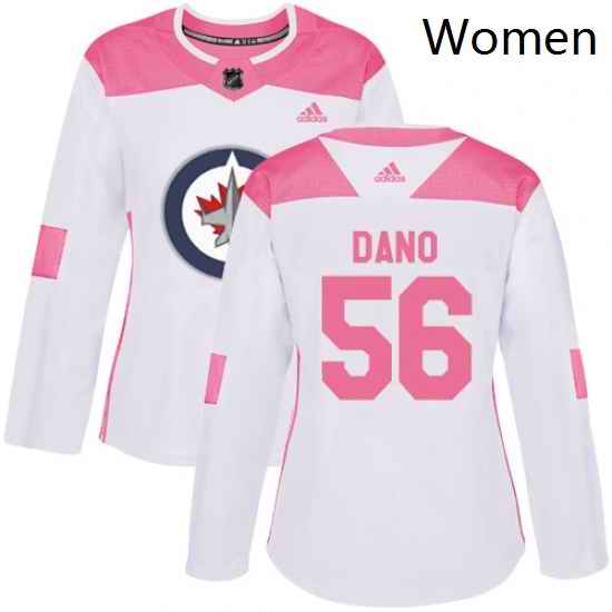 Womens Adidas Winnipeg Jets 56 Marko Dano Authentic WhitePink Fashion NHL Jersey